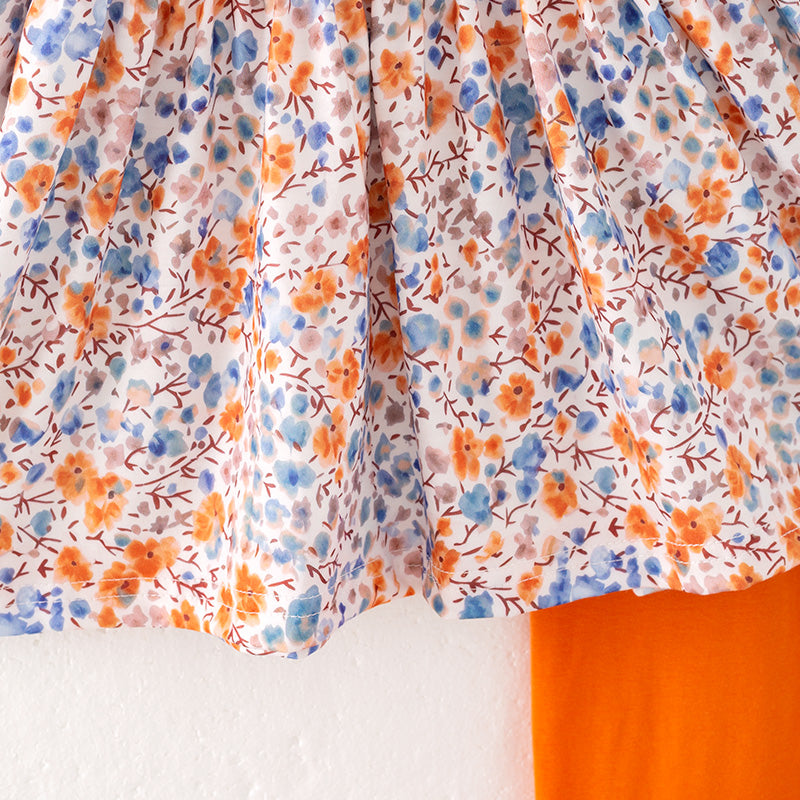 (In Stock)Girls Fall Floral Print Outfit Set