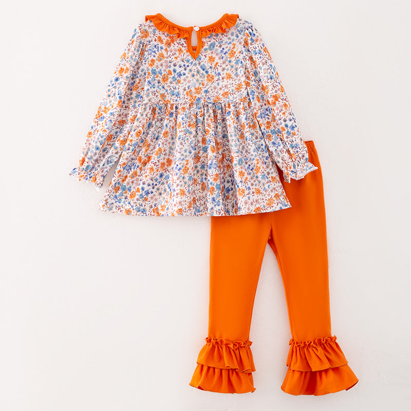 (In Stock)Girls Fall Floral Print Outfit Set