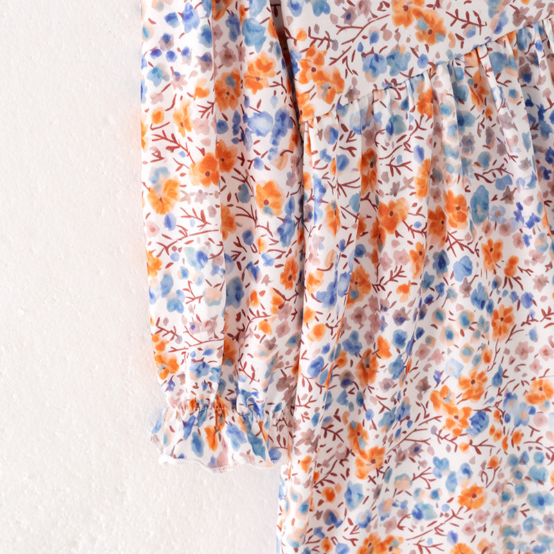 (In Stock)Girls Fall Floral Print Dress