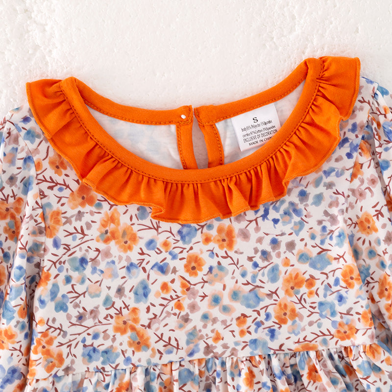 (In Stock)Girls Fall Floral Print Dress