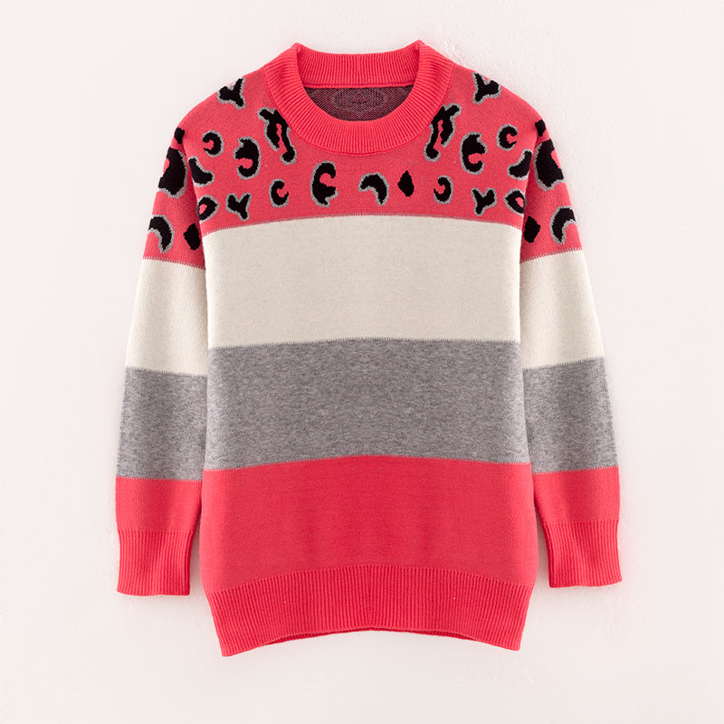 (In Stock L18-1-3)Adults Fall Pink Leopard Print Sweater