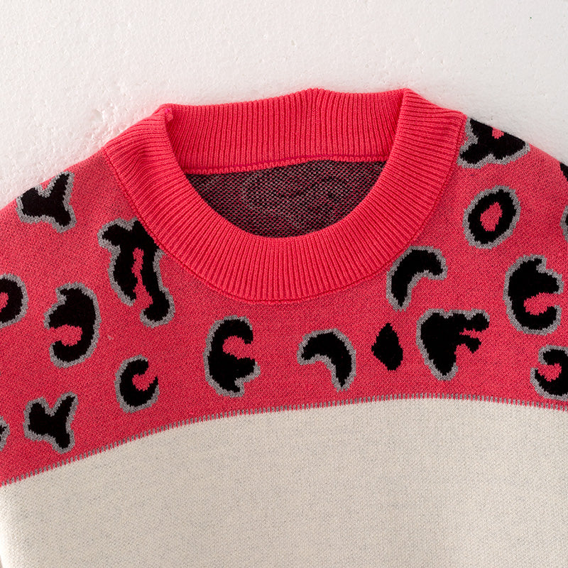 (In Stock L18-1-3)Adults Fall Pink Leopard Print Sweater