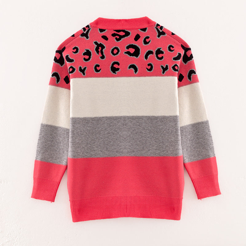 (In Stock L18-1-3)Adults Fall Pink Leopard Print Sweater