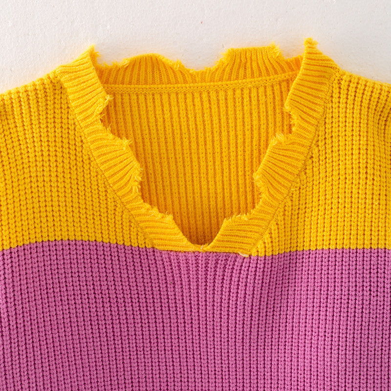 (In Stock L18-2-1)Adults Fall Color Contrast Sweater