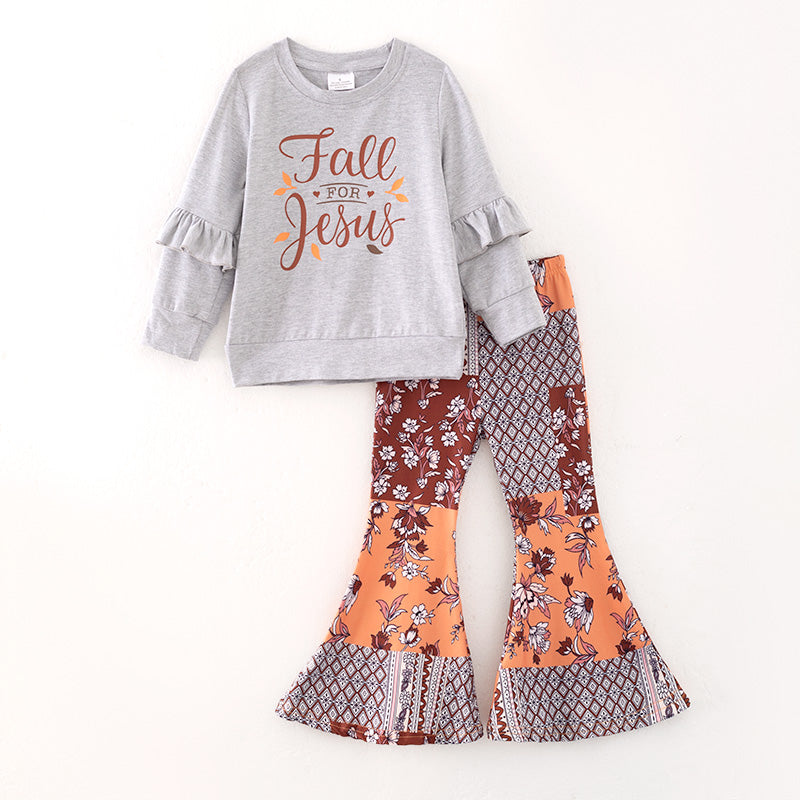 (In Stock)Girls Fall For Jesus Print Outfit Set