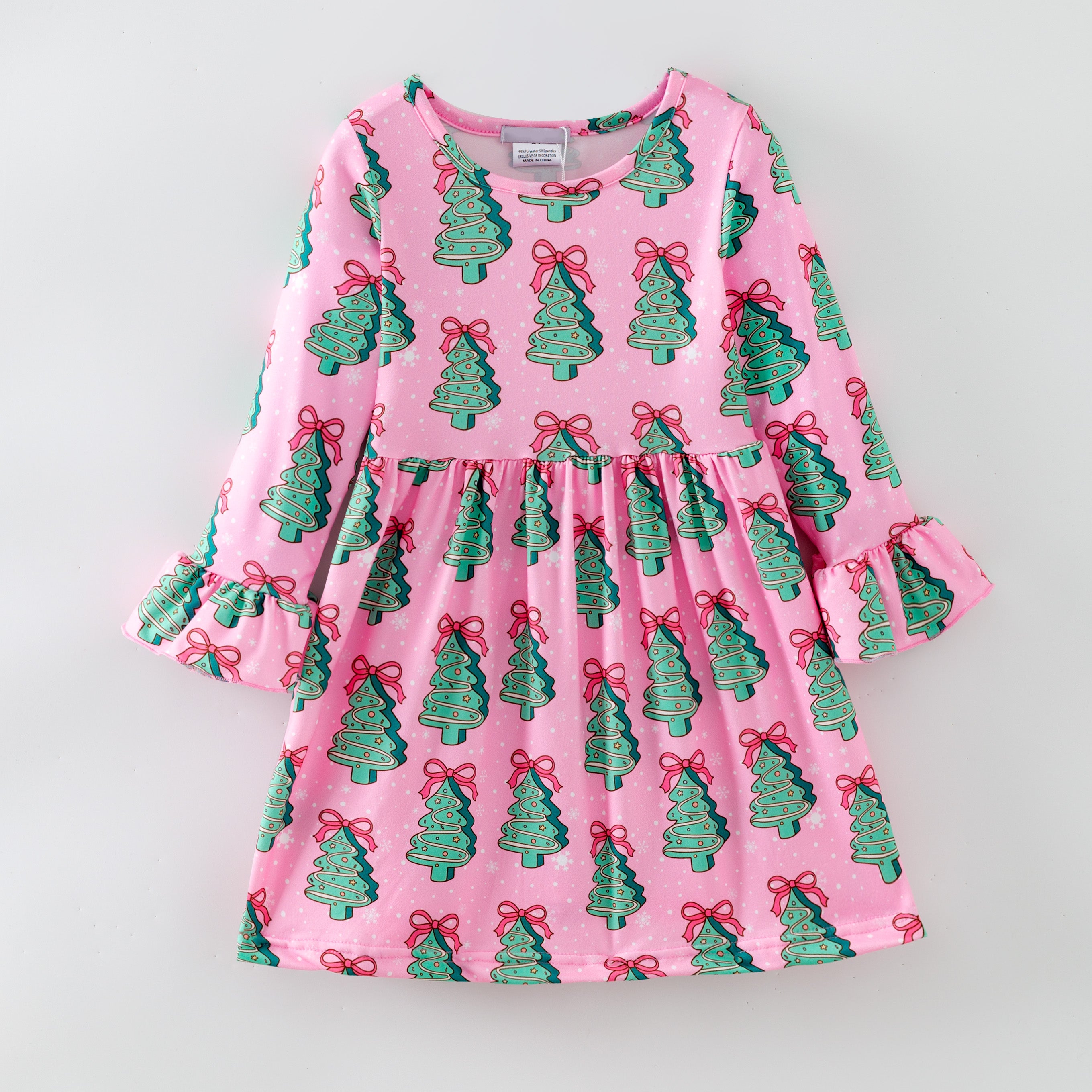 (Pre Order,Prepack Zone)Girls Christmas Tree Print Dress,Set&Romper