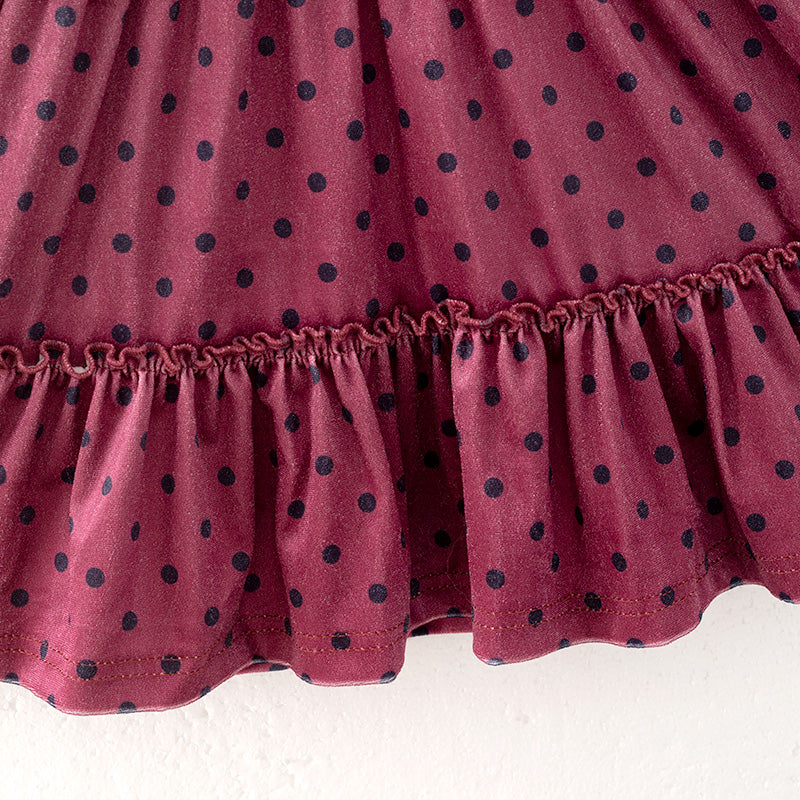 (In Stock)Girls Fall&Winter Fuchsia Velvet Dot Dress