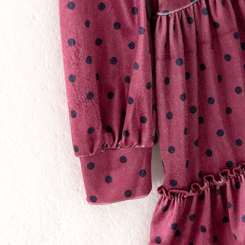(In Stock)Girls Fall&Winter Fuchsia Velvet Dot Dress