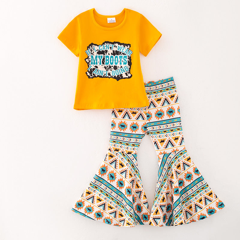 (In Stock)Girls Fall MY BOOTS Print Outfit Set