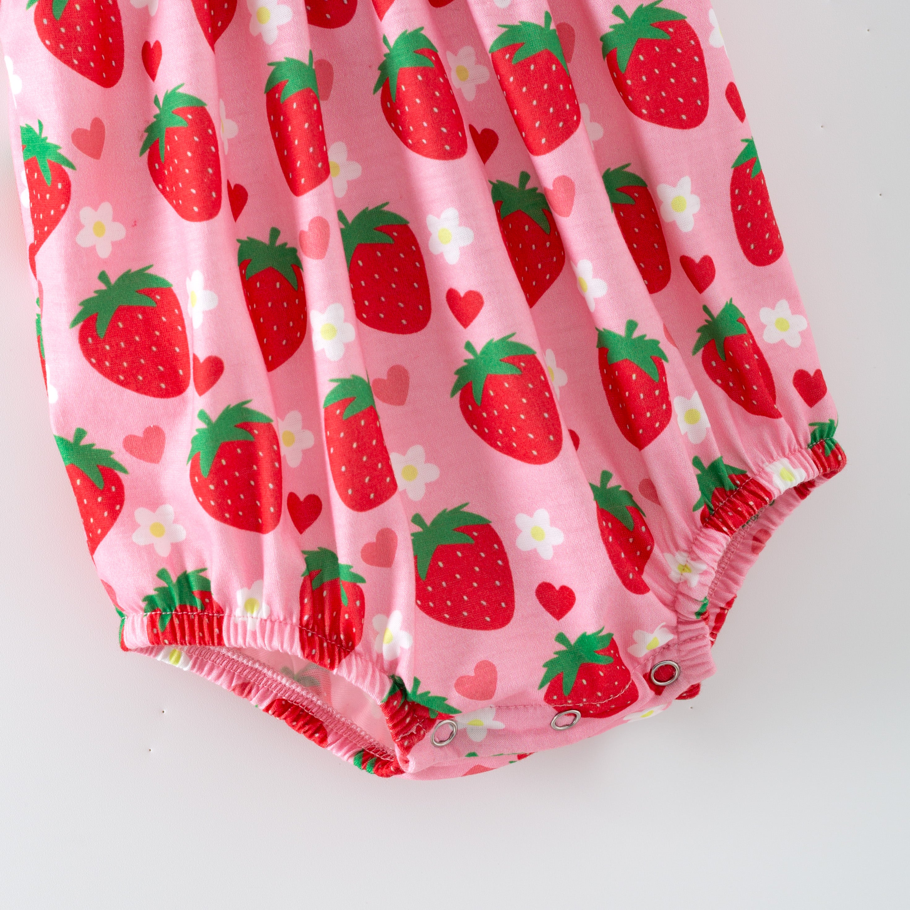 (In Stock)Toddler Girls Spring&Summer Strawberry Embroidery Smocked Romper