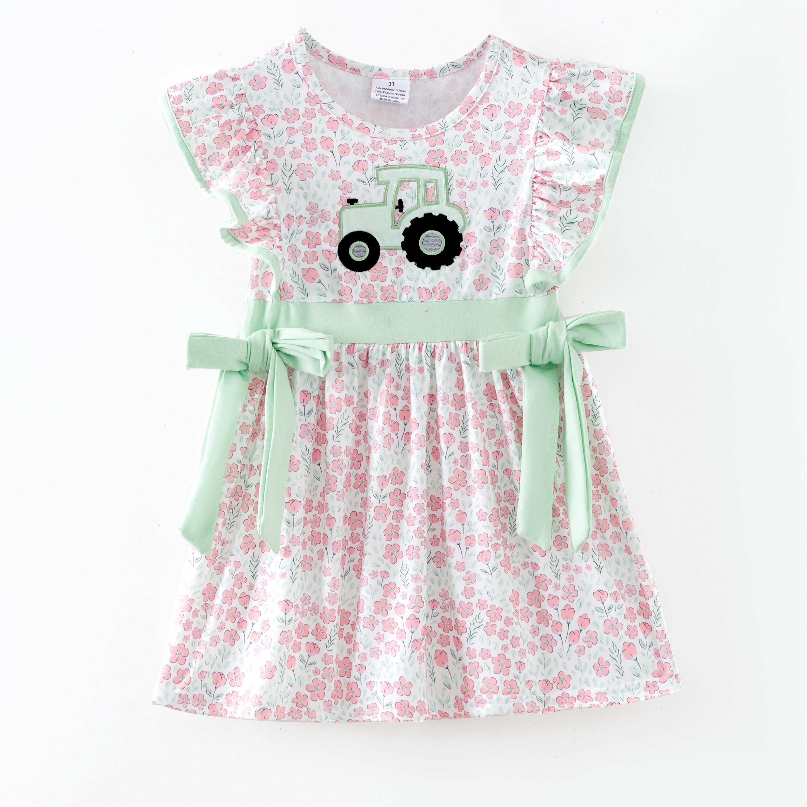 (In Stock)Girls Spring&Summer Applique Ruffle Dress