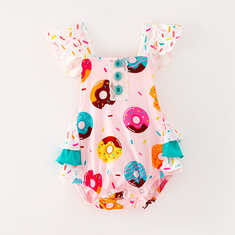 (In Stock)Baby Girls Donut Print Ruffled Romper