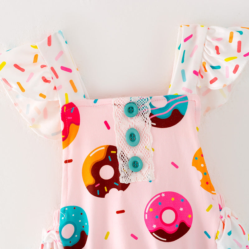 (In Stock)Baby Girls Donut Print Ruffled Romper