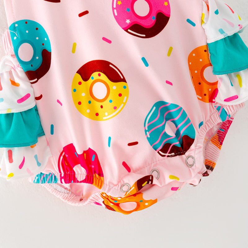 (In Stock)Baby Girls Donut Print Ruffled Romper