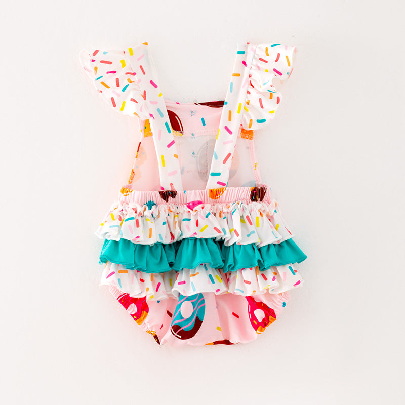 (In Stock)Baby Girls Donut Print Ruffled Romper