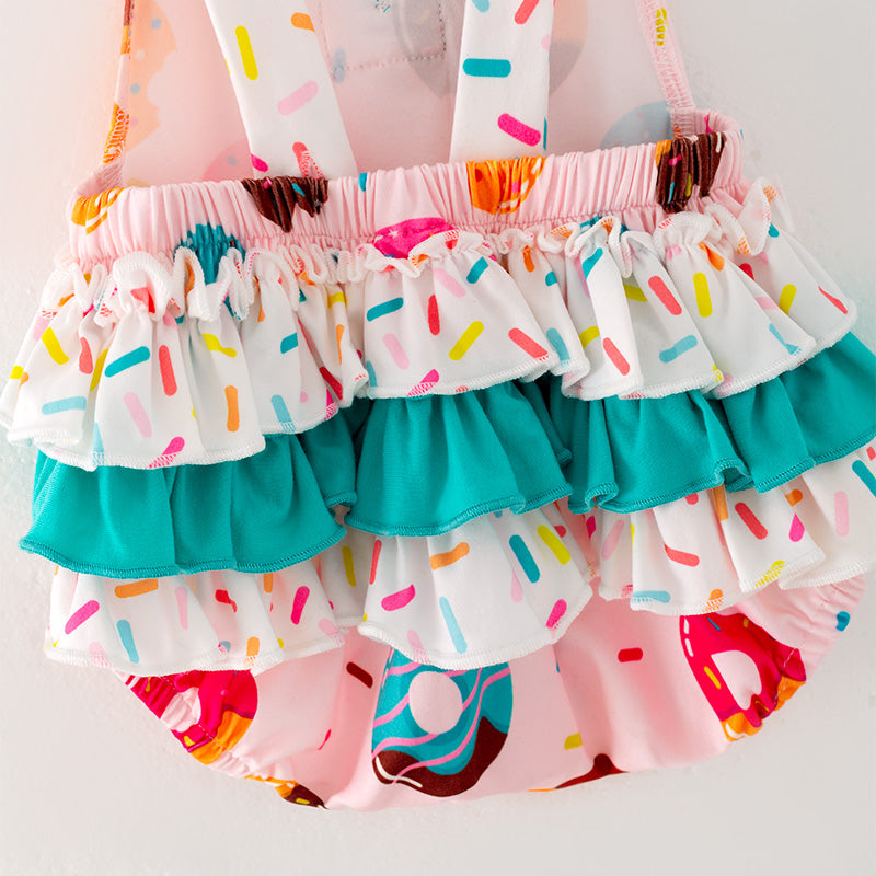 (In Stock)Baby Girls Donut Print Ruffled Romper