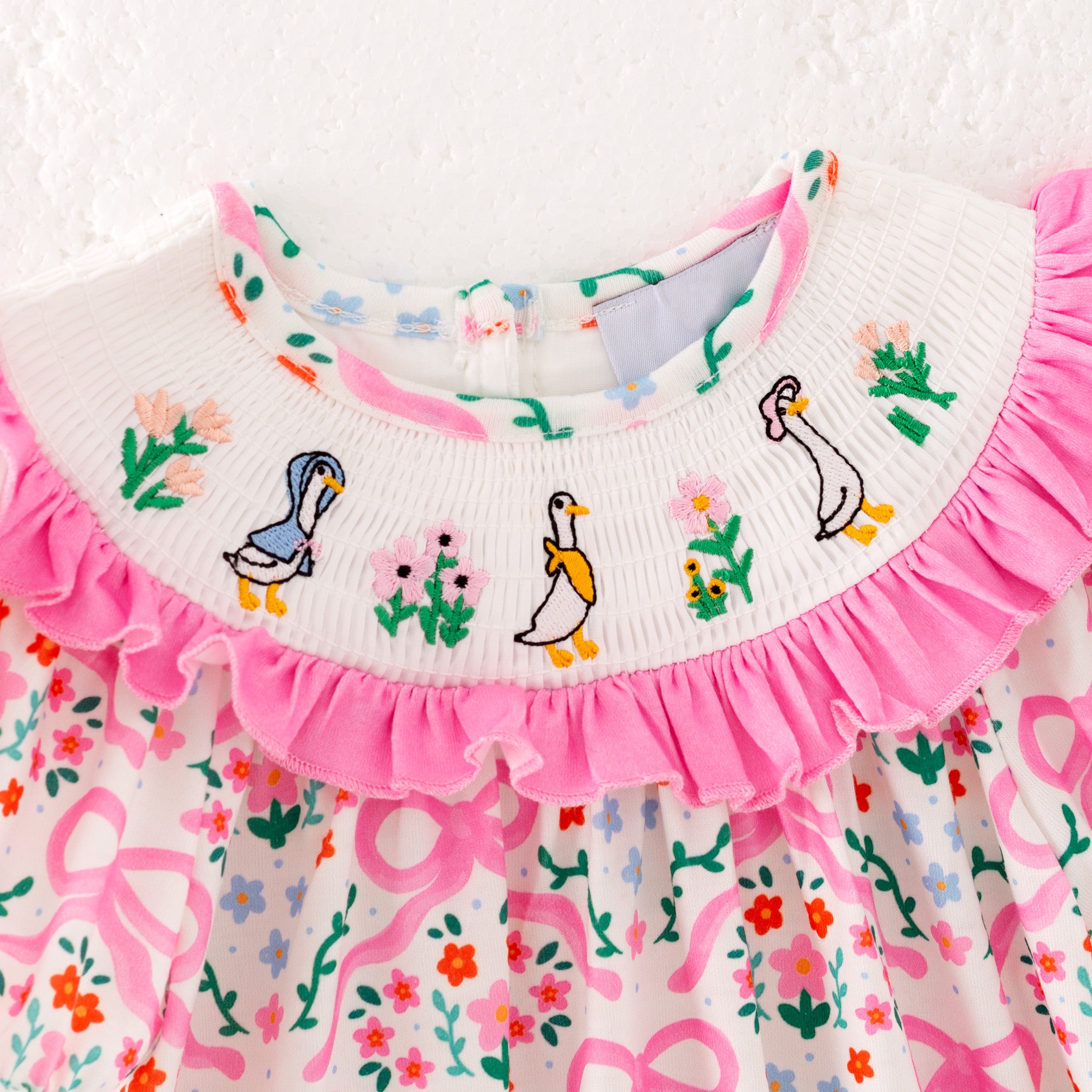 (Pre Order)Sisters Spring and Summer Goose Embroidery Smocked Romper