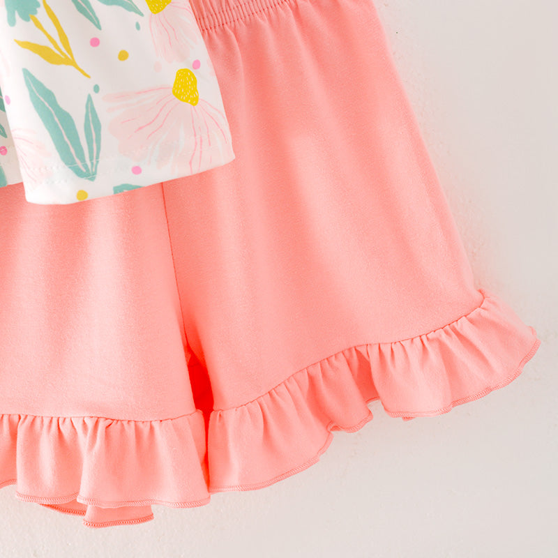 (In Stock L10-02-03)Girls Green Plaid Floral Print Short Set