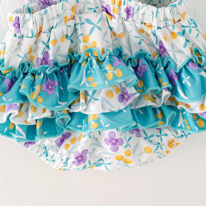 (In Stock L05-03-01)Baby Girls Turquoise Floral Print Romper