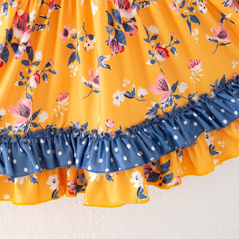 (In Stock)Girls Fall Floral Print Dress