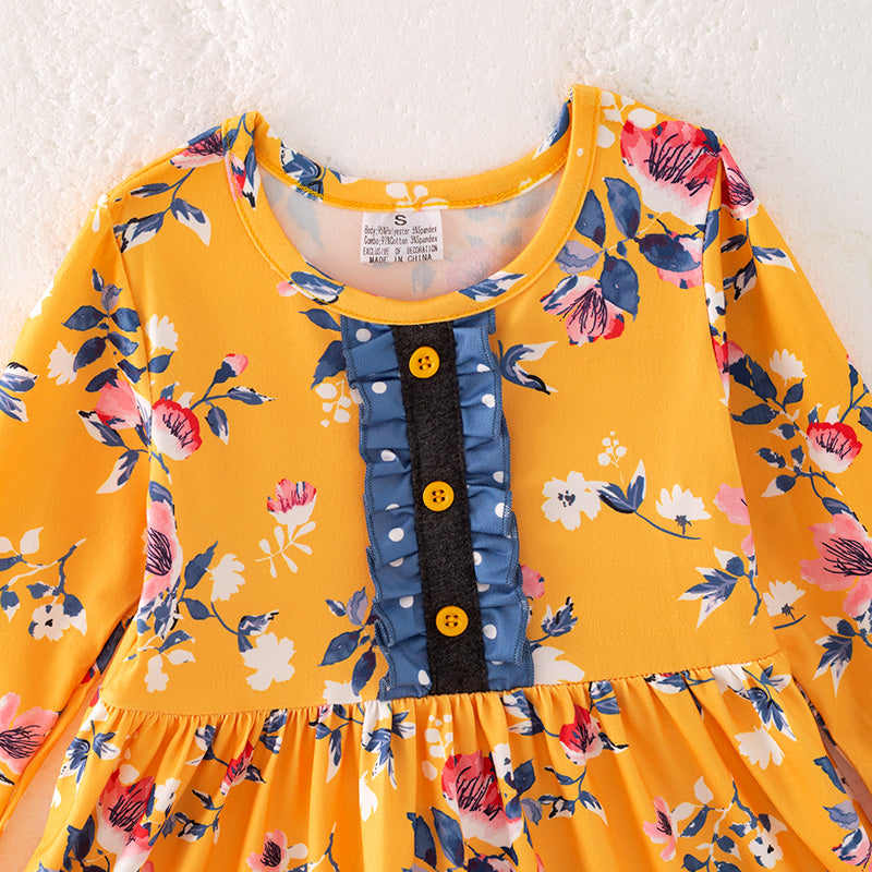 (In Stock)Girls Fall Floral Print Dress