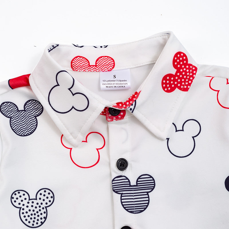 (In Stock Q08-05-02 L11-02-02)Mickey Mouse Portrait Print Boys Button Up Short Sleeve Shirt