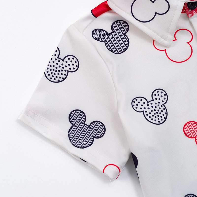 (In Stock Q08-05-02 L11-02-02)Mickey Mouse Portrait Print Boys Button Up Short Sleeve Shirt