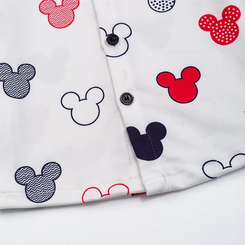 (In Stock Q08-05-02 L11-02-02)Mickey Mouse Portrait Print Boys Button Up Short Sleeve Shirt