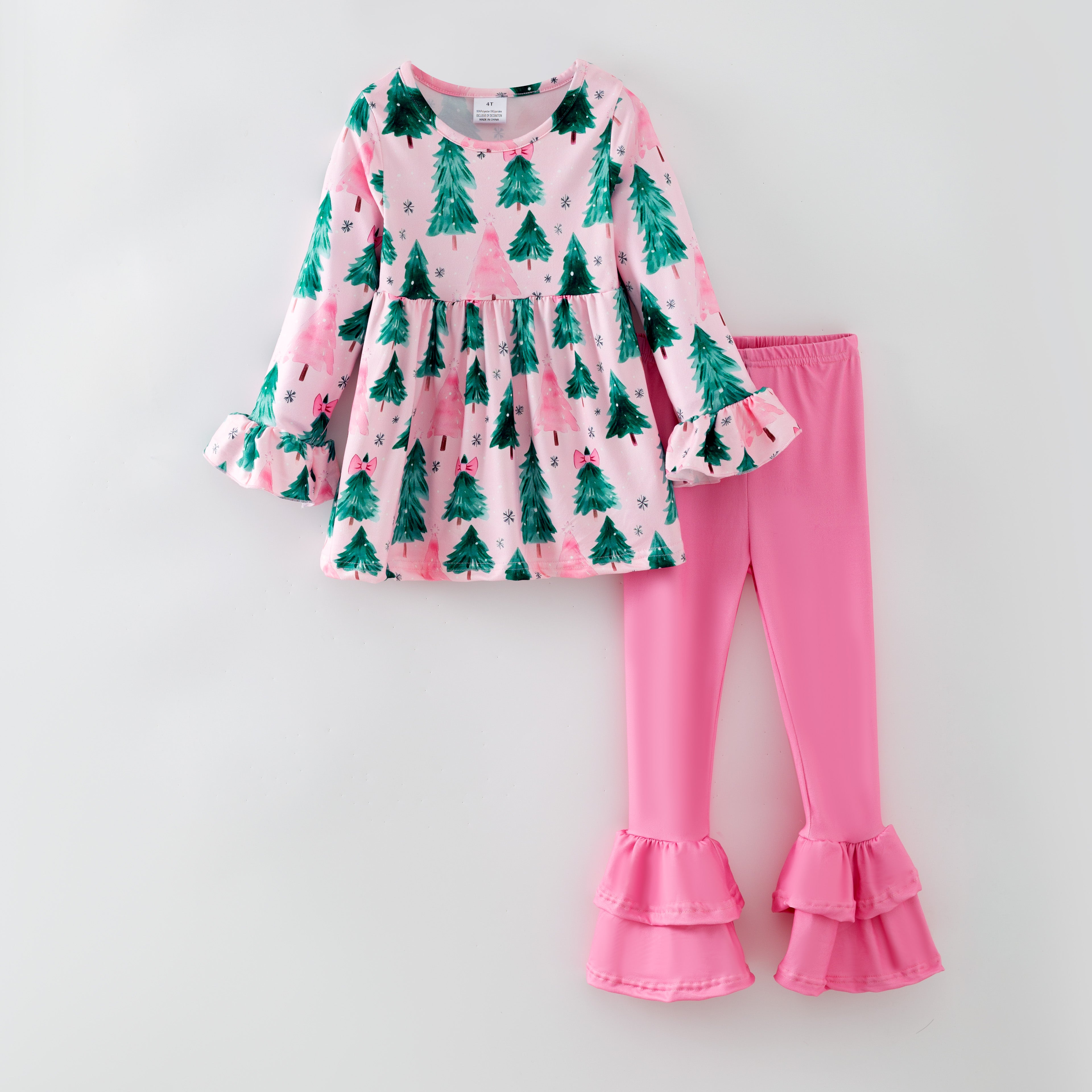 (Pre Order,Prepack Zone)Girls Christmas Tree Print Dress,Set&Romper