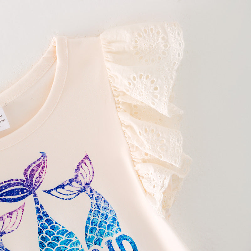 (In StockL11-03-01)Girls Mermaid Print Purple Denim Set