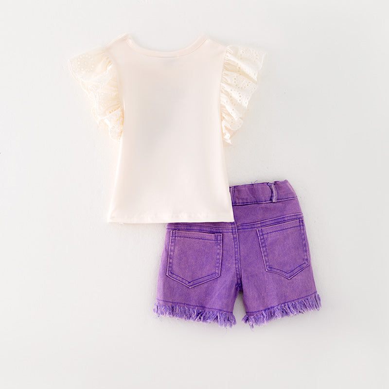 (In StockL11-03-01)Girls Mermaid Print Purple Denim Set