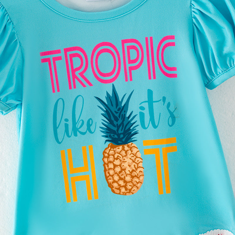 (In Stock L09-04-01)Girls Summer Print Pink Denim Set