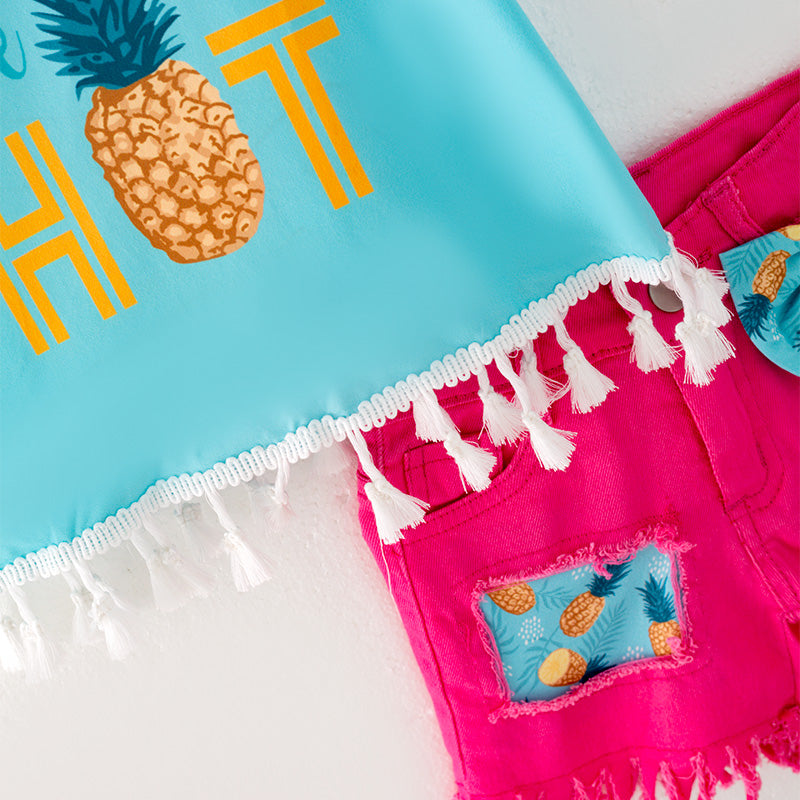 (In Stock L09-04-01)Girls Summer Print Pink Denim Set