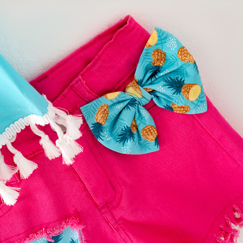 (In Stock L09-04-01)Girls Summer Print Pink Denim Set