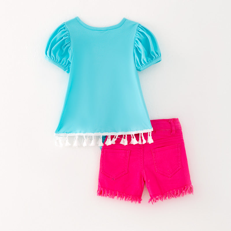 (In Stock L09-04-01)Girls Summer Print Pink Denim Set