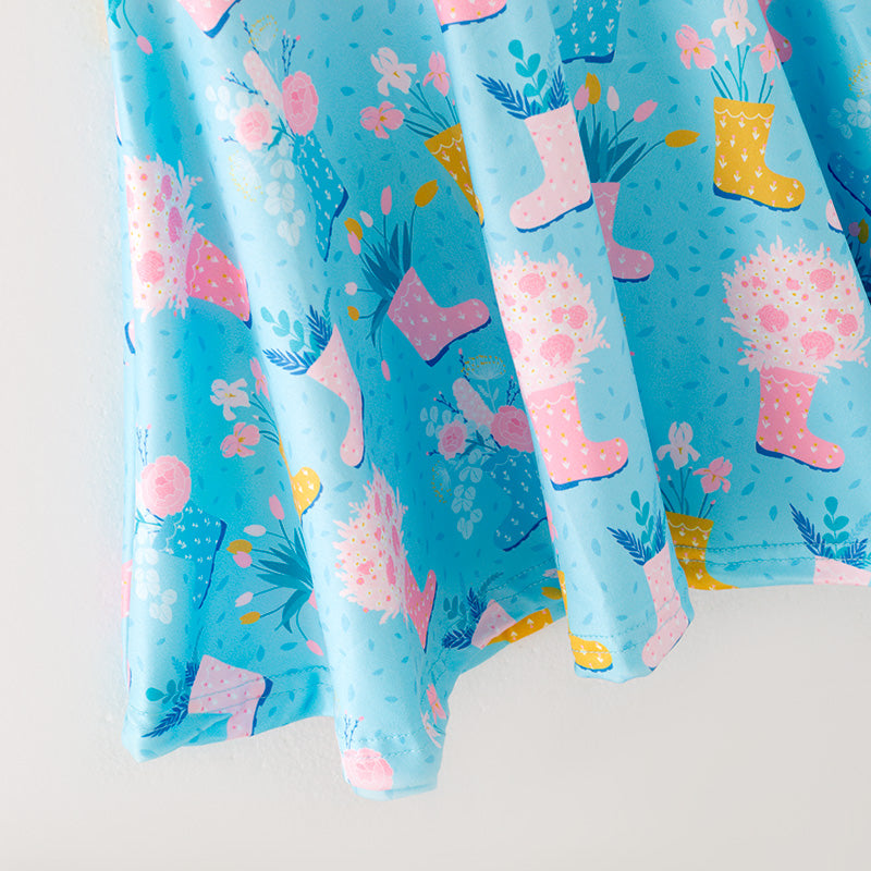 (In Stock L11-01-01)Girls Pink Boots Print Slip Dress