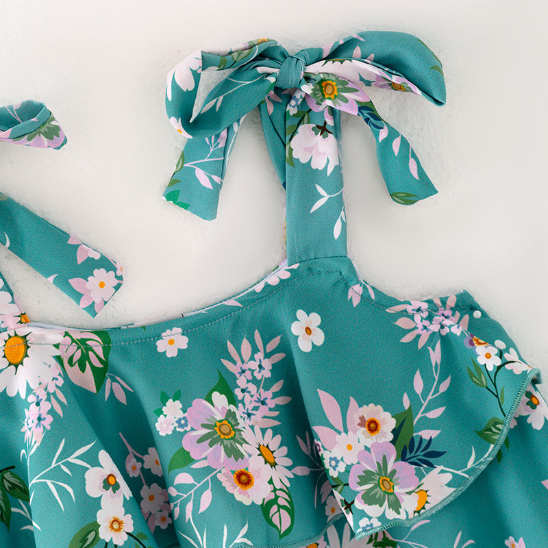 (In Stock L09-02-01)Girls Floral Print Top Orange Denim Set