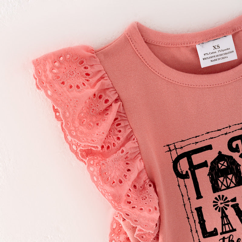 (In Stock L11-03-01)Girls Pink Top Denim Set