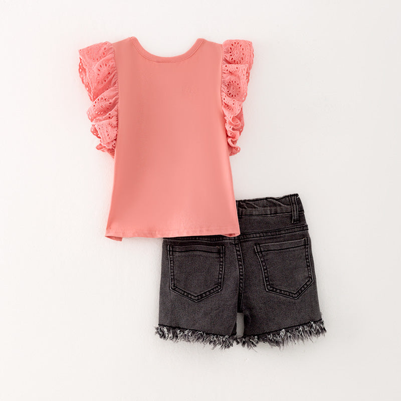 (In Stock L11-03-01)Girls Pink Top Denim Set