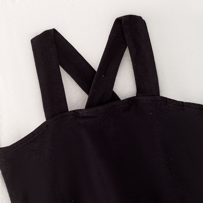 (In Stock L11-05-02)Girls Black Top Khaki Skirt Set