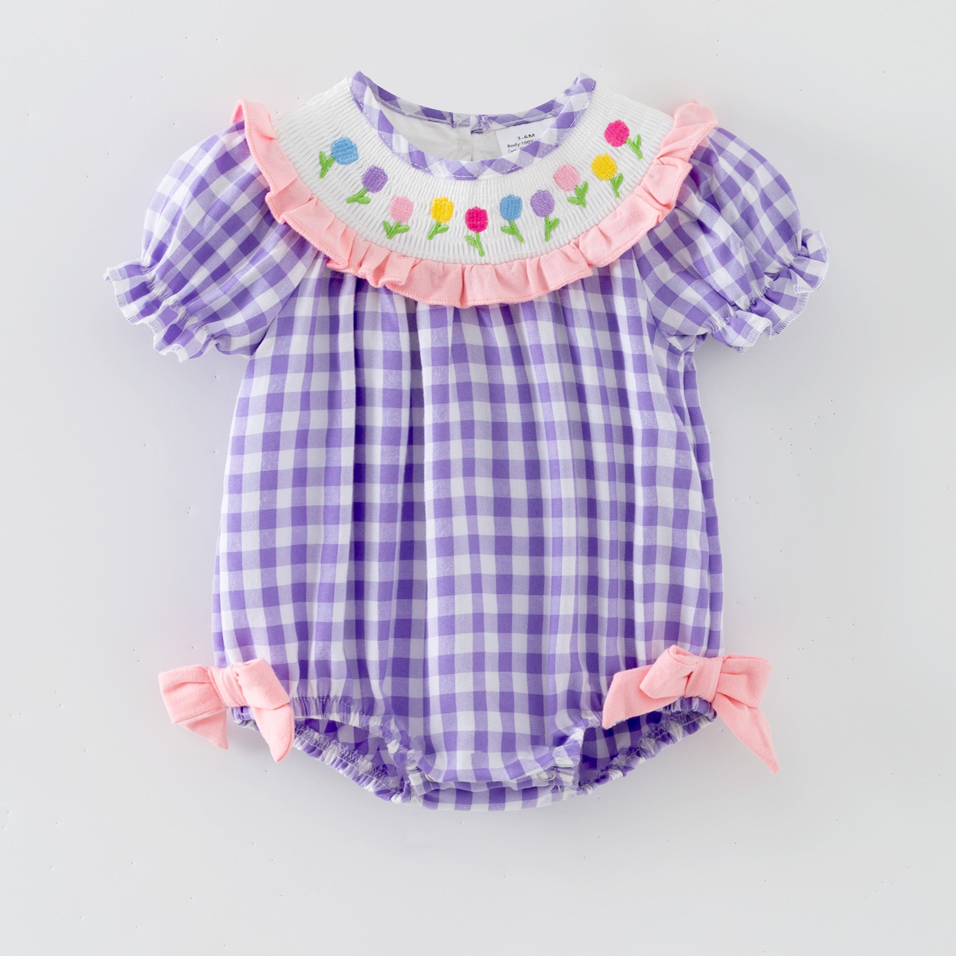 (In Stock)Girls Spring&Summer Tulip Embroidery Smocked Dress&Romper