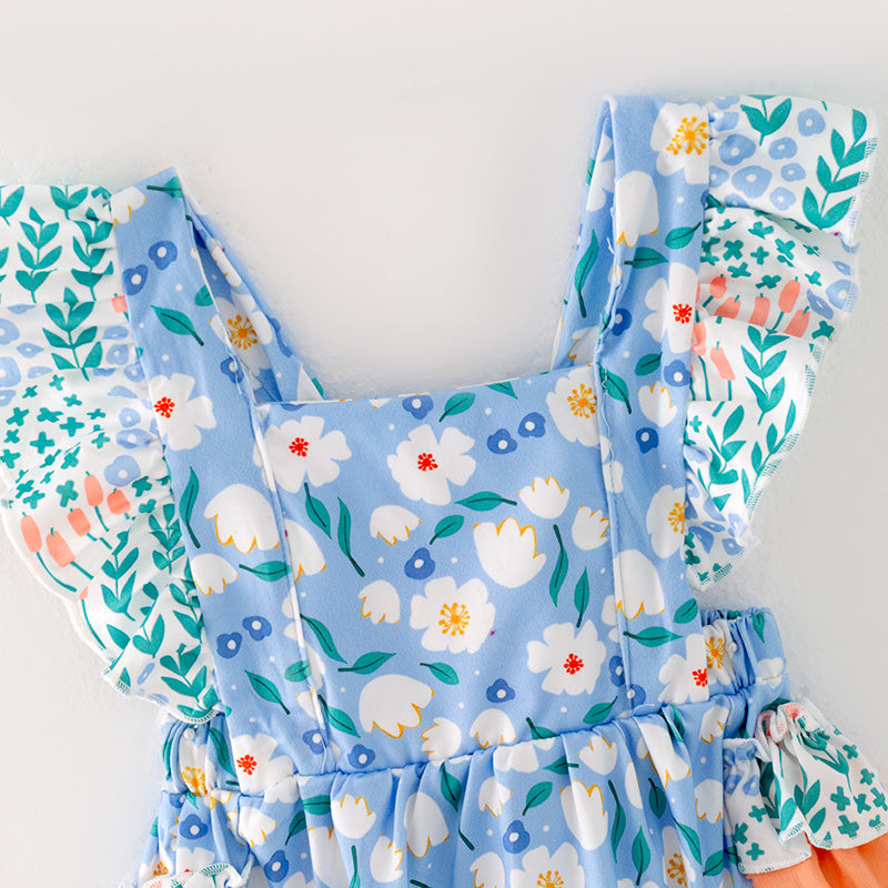 (In Stock)Baby Girls Blue Floral Print Romper