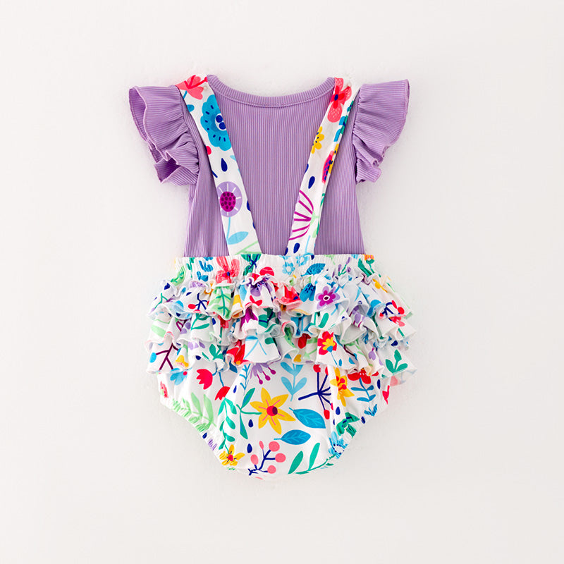 (In Stock L11-04-01)Baby Girls Purple Top Floral Print Romper