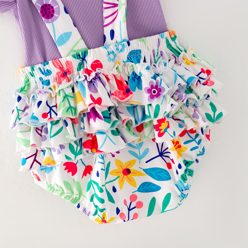 (In Stock L11-04-01)Baby Girls Purple Top Floral Print Romper