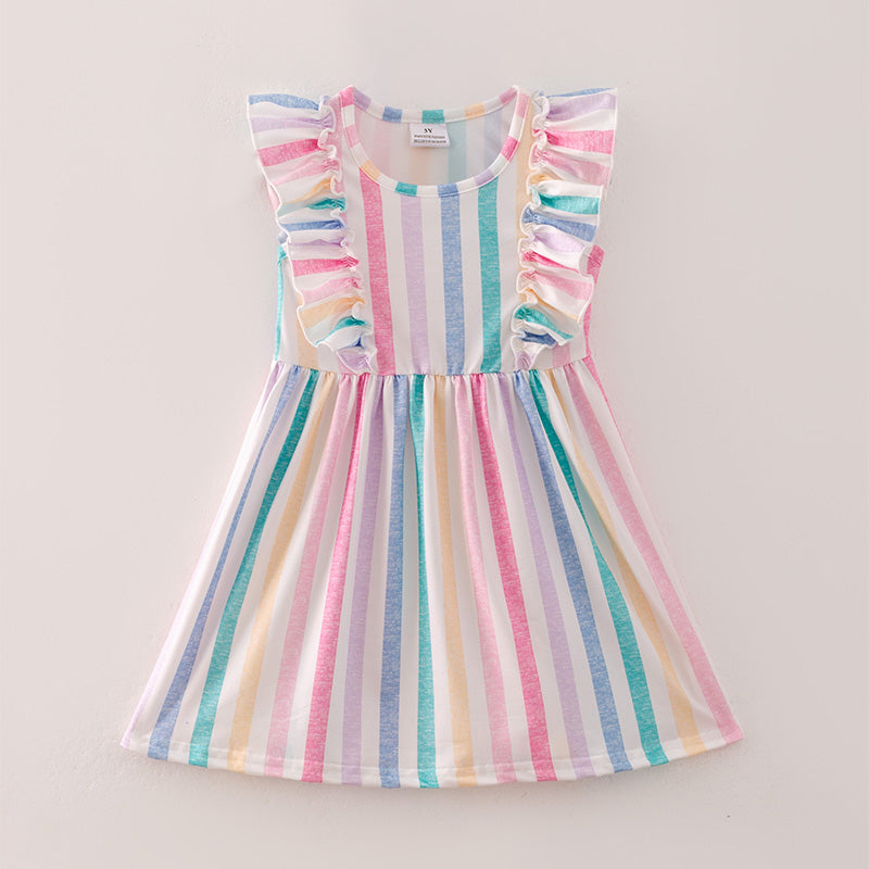 (In Stock A5-1-1)Girls Easter Colorful Stripe Dress