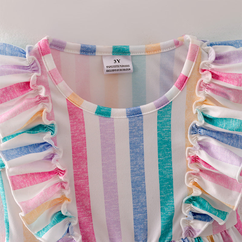 (In Stock A5-1-1)Girls Easter Colorful Stripe Dress