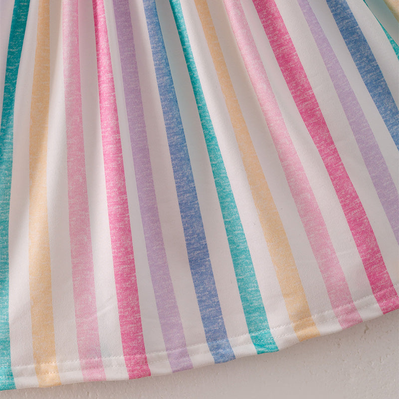 (In Stock A5-1-1)Girls Easter Colorful Stripe Dress