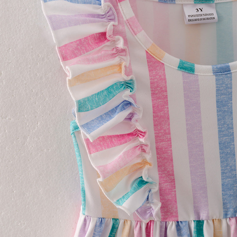 (In Stock A5-1-1)Girls Easter Colorful Stripe Dress