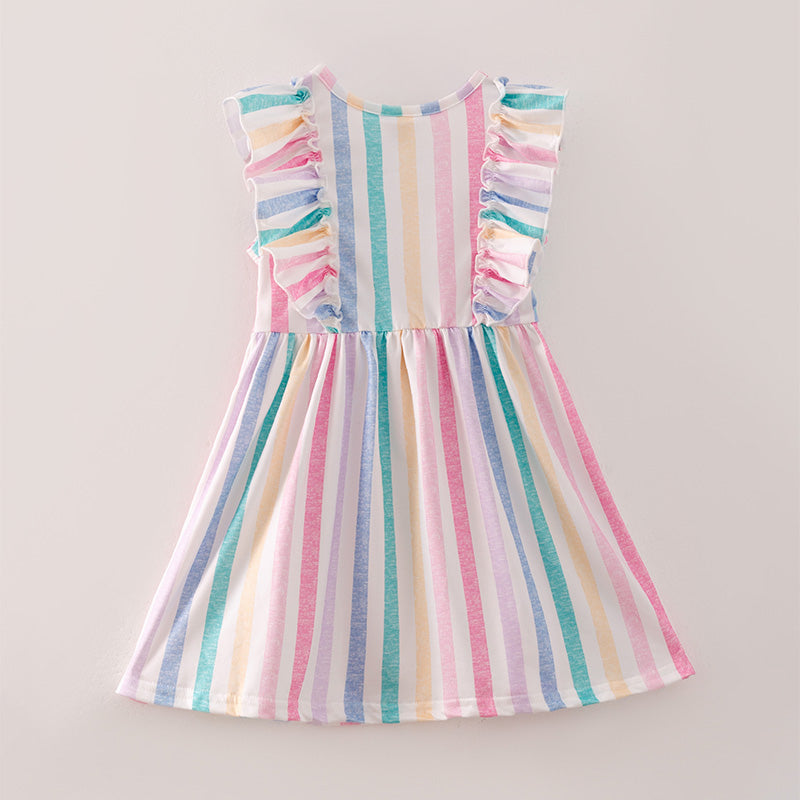 (In Stock A5-1-1)Girls Easter Colorful Stripe Dress