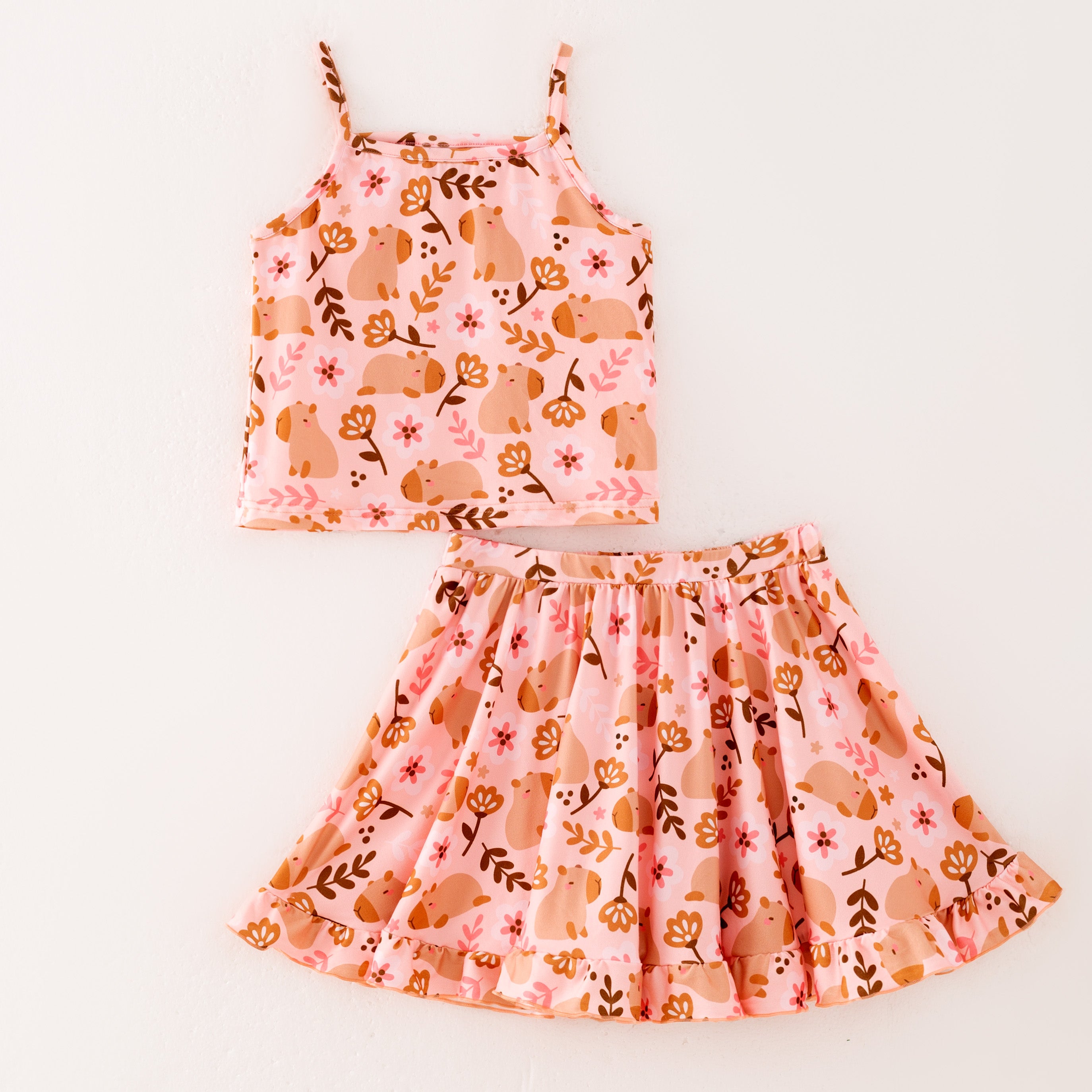 (Pre Order)Girls Summer Cute Cartoon Print Skirt Set